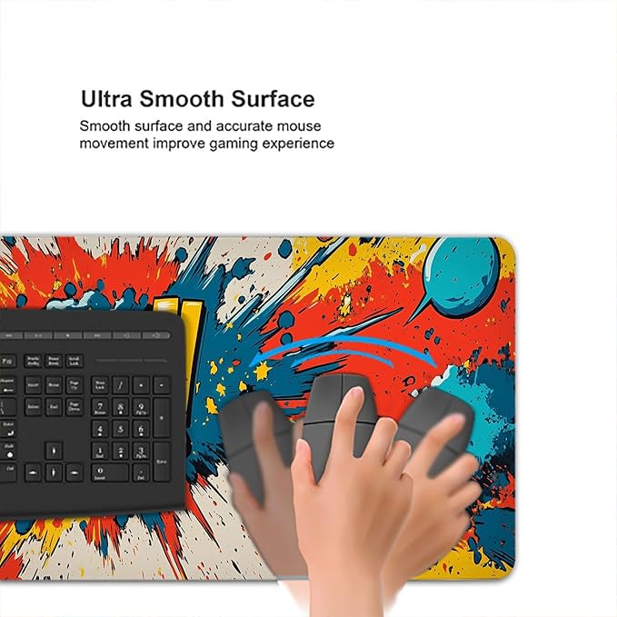 Classic Comic Art Gaming Mouse Pad Colorful Pow Bam Word Art Extended Gaming Mouse Pad Mat with Stitched Edge Non-Slip Base Big Mouse Pad 31.5"x11.8" Office Home Decor for Women Girl