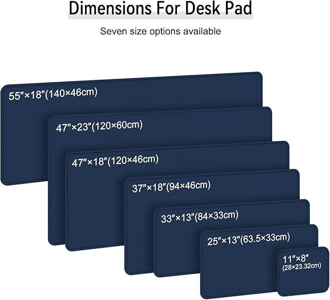 Leather Mouse Pad with Stitched Edge, Waterproof Gaming Mouse Mat for Computers, Laptop, Office & Home (Dark Blue, 33"*13")