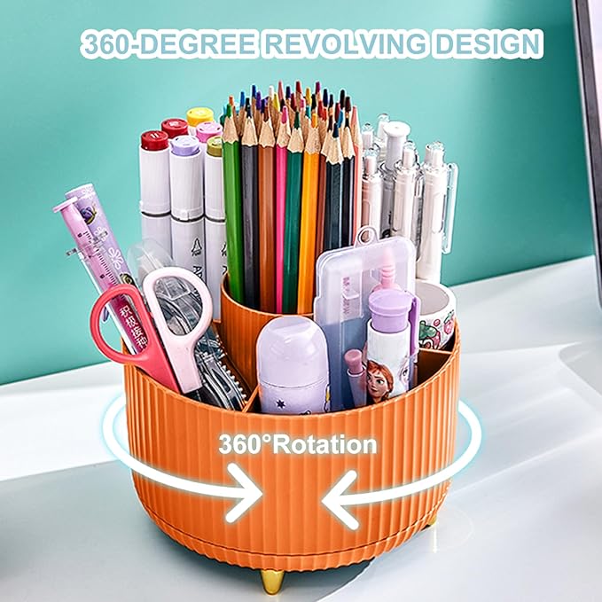 Cayxenful Pencil Holder For Desk,5 Slots 360°Degree Rotating Desk Organizers And Accessories,Desktop Storage Stationery Supplies Organizer, Cute Pencil Cup Pot For Office, School, Home