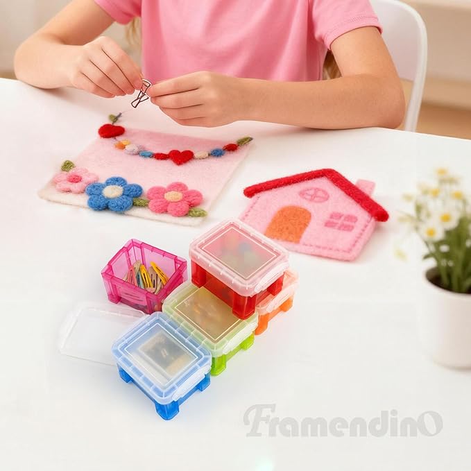Framendino, 8 Pack Translucent Small Plastic Boxes Mini Desktop Storage Box 3.3" x 2.5" 2" Stackable Organizer Colorful Cosmetic Container with Lid for Jewelry Beads Crafts Accessories
