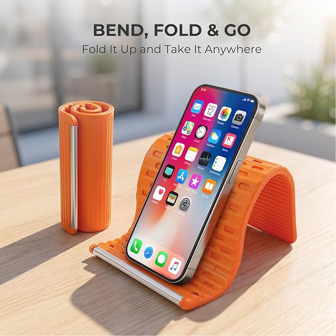 SEANCHEER 2026 Portable Foldable Phone Stand,Flexible Silicone Aluminum Phone Holder, Hands Free Adjustable,Anti-Slip&Scratch Cellphone Desk Travel Stands for iPhone,Tablet,Laptop