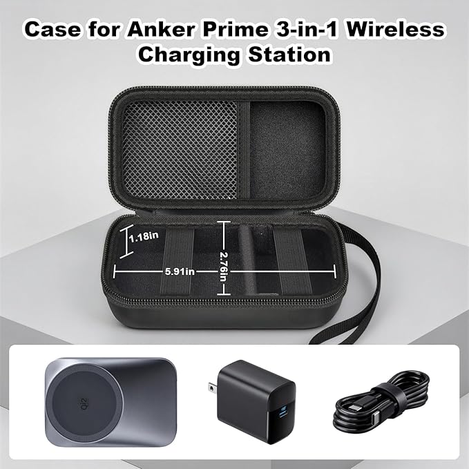 ANKHOH Travel Case for Anker Prime 3-in-1 Wireless Charging Station | EVA Carrying Bag with Compartments for Foldable MagSafe Qi2 Charger & Cables (Case Only) Pink