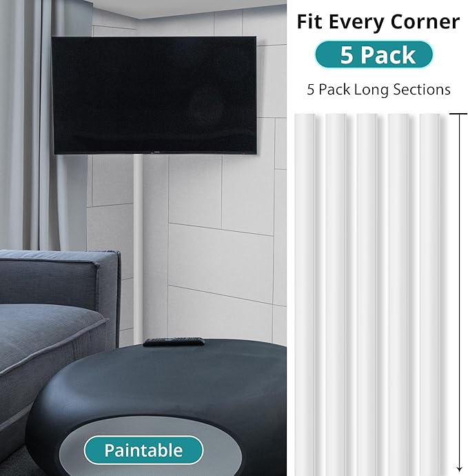 ZhiYo Corner Cable Concealer, Large Corner Cord Hider 180in (5 x L36in), Wire Covers for Cords, Paintable Cord Cover, Cable Management Channel Raceway for Wall, Floor Baseboard, Ceiling, Beige