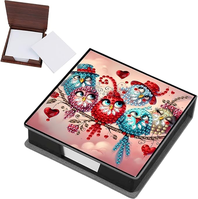 FRANDEK Cute Birds Creative Diamond Art Desk Organizer, DIY PU Note Box with 160 Sheets, All-in-One Gift Set for Craft Lovers, Elegant Mosaic Kits for Home & Office