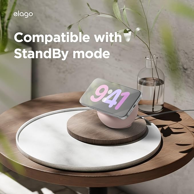 elago MS2 Charging Stand Compatible with MagSafe Charger - Premium Silicone, Compatible with iPhone 17/16/15/14/13/12 Series, Designed for MagSafe Stand [Sand Pink] [Charging Cable Not Included]