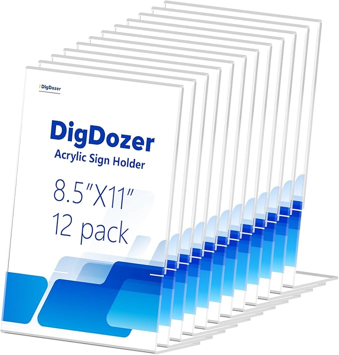 12 Pcs Acrylic Sign Holder 8.5 * 11inch, Slanted Back Sign Holder, Acrylic Display Stand,Vertical Indicator Stand, Suitable for Shopping Malls, Offices, Restaurants, and Weddings