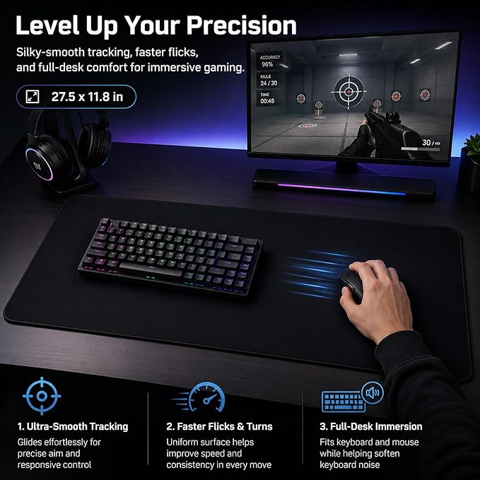 XL Gaming Mouse Pad 27.5x11.8IN Professional Large Gaming Mouse Pad & Computer Game Mouse Mat-70x30 blackus