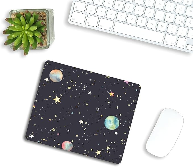 Abstraction Pattern with Colorful Stars and Planets Customized Rectangle Non-Slip Rubber MousePads for Office Home Laptop, Computer Mouse Pad for Wireless Mouse, 9.5"x7.9"x0.12" Inch