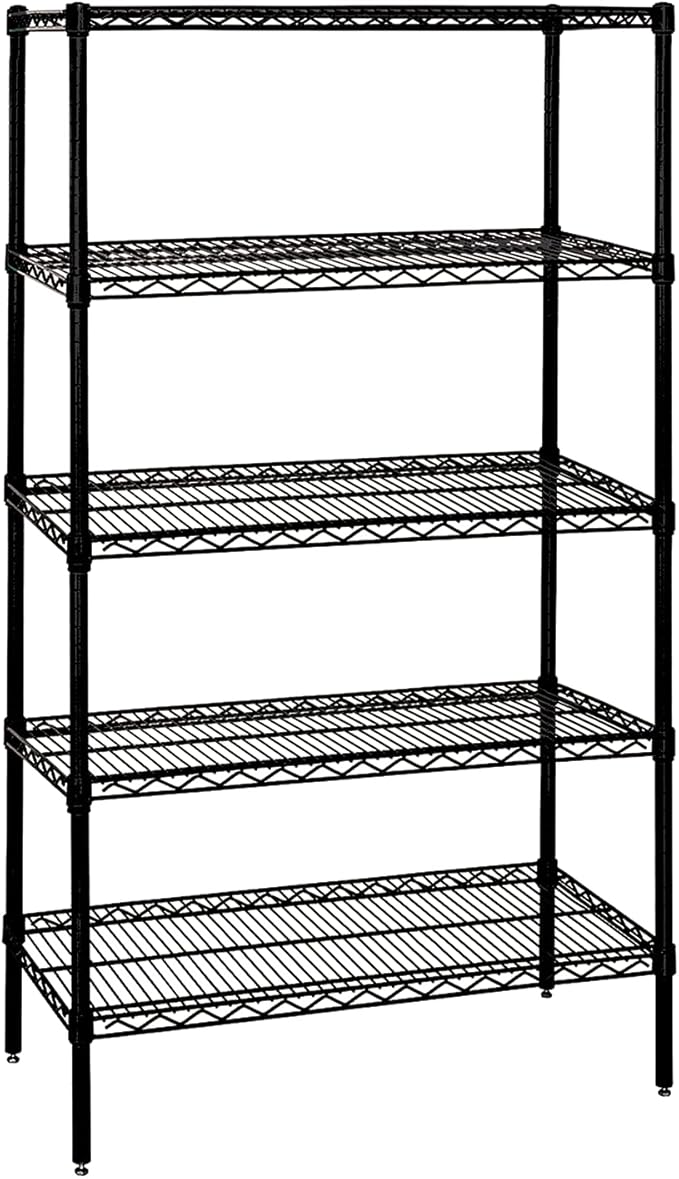 Quantum Storage Systems WR74-3648BK-5 Wire Shelving Starter Kit, 48" W x 36" D x 74" H, 600 lbs Capacity, Carbon Steel, Epoxy Coated, Black, NSF