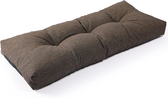 SUNROX LokGrip Non Slip Tufted Memory Foam Bench Cushion, FadeShield Water Resistant Durable Thicken Outdoor/Indoor Bench Seat Pads 30x14x4 inch, Heather Chestnut