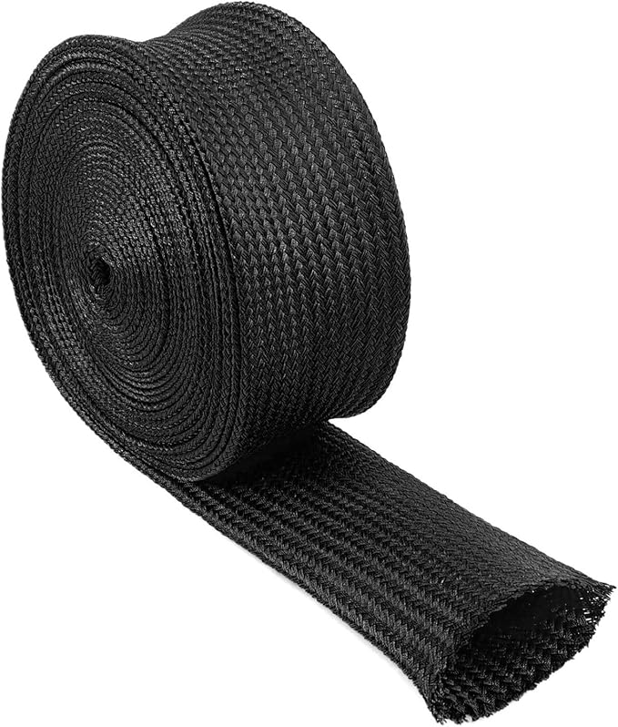 1" Nylon Braided Cable Sleeve Hydraulic Hose Protector, Tig Torch Protective Hose Sleeve Hydraulic Wrap Sleeve Management Wrap for Cord Tig Welding Audio Video Cable Management (Black, 10FT)