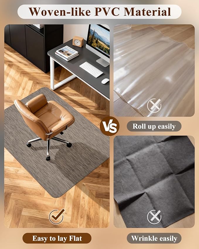 Soimeat Office Chair Mat for Hardwood Floor, 35.4" x 55" Non-Slip Desk Computer Chair Mat, PVC Floor Mat for Rolling Chair, Heavy Duty Wood/Tile Floor Protector Desk Rug for Home, Dark Brown