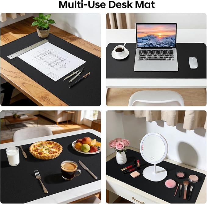 Leather Desk Pad Protector, Office Desk Mat, Large Mouse Pad, Non-Slip PU Leather Desk Blotter, Waterproof Computer Desk Writing Pad for Office and Home (Black, 36" x 17")
