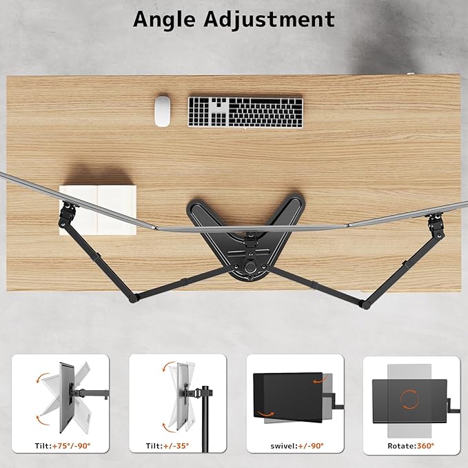 Triple Monitor Stand, Full Motion Adjustable Arm Fits 3 Screens up to 27 inch, Free Standing Desk Stand with Base and Cable Management, 22 lbs Weight Capacity per Arm, 75/100 mm VESA, Black