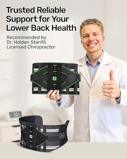 Rakiie Back Brace for Lower Back Pain Relief for Women Men, Elastic Back Support Belt with 8 Stays for Lfting at Work, Breathable Soft Lumbar Support with Removable 3D Compression Pad, Green Size XXL