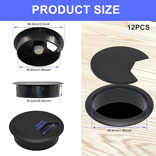 12PCS Desk Grommet,2Inch(50mm) Cable Grommet Hole Cover with Hole Saw,Ideal Solution for Office Home Table Cable Management Workers