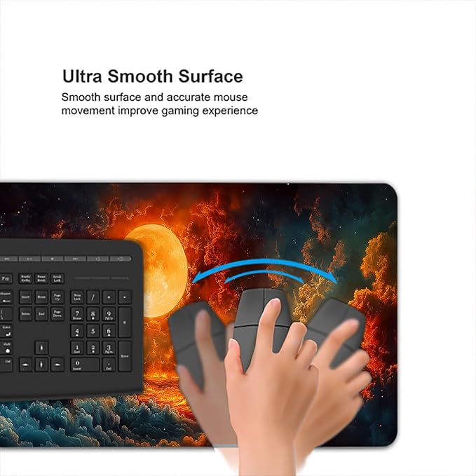 Fantasy Scenery Desk Pad Mouse Pad Hell Moon Ancient Burning Castle XL Mouse Pad Large Mousepad Extended Laptop Keyboard Mat Gaming Desk Pad Mouse Mat Office Computer Keyboard Laptop Home