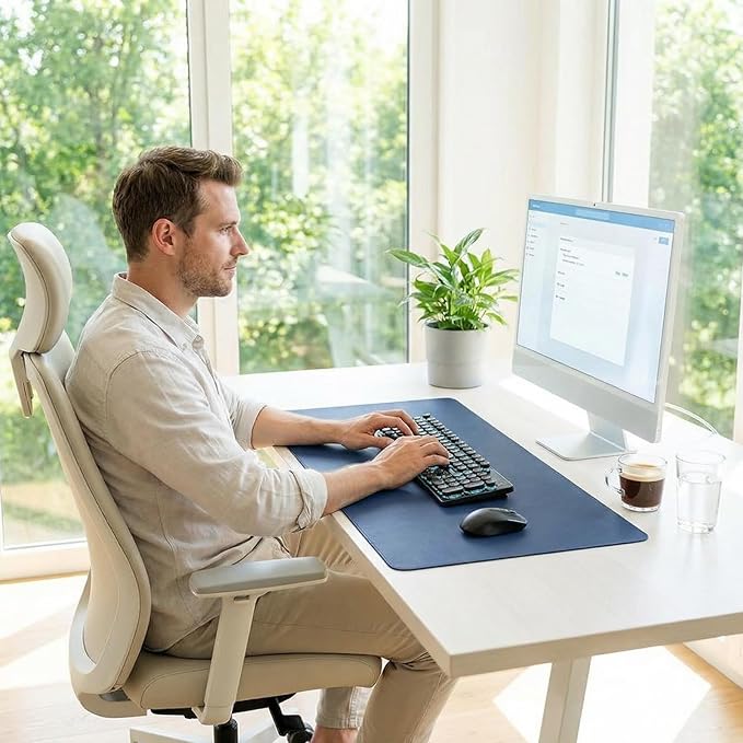 Leather Desk Mat - Non-Slip PU Desk Pad for Office and Home - Desk Organization and Accessories - Ideal for Mouse Pad and Desk Mats on Top of Desks (Dark Blue,26''x 46.1'')