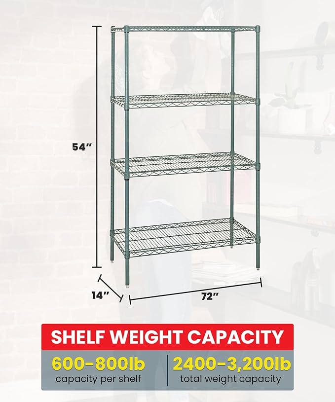 Quantum Storage Systems WR54-1472P Starter Kit Wire Shelves Green Epoxy 4 Shelves 54" H x 72" W x 14" D