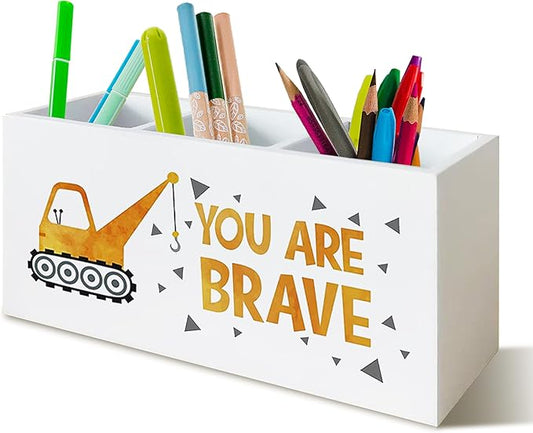 Inspirational Truck Pen Pencil Holder for School Counselor Office Classroom Desk, You Are Brave Motivational Pen Pencil Holder Organizer for Therapy Kids Room, Inspirational Office Decor