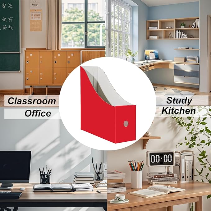 Limitliho 12 Pack Red Cardboard Magazine Holder, Sturdy Book Bins for Classroom Library, 10.6'' ×10.2'' ×3.5'' Inch Vertical File Folder Box