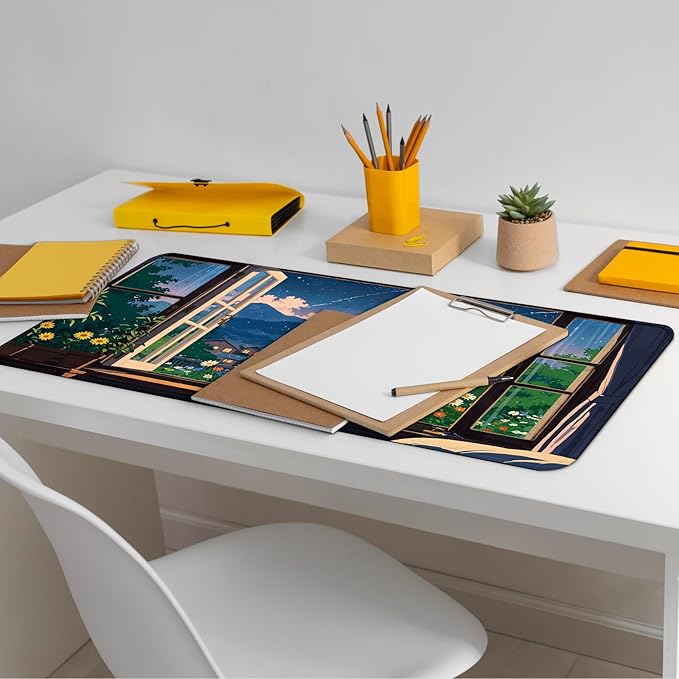 Black Cat Perched on a Windowsill Gaming Mouse Pad with Non-Slip Rubber Base, Large Kawaii Anime Mousepad with Stitched Edges, Long Keyboard Mat for Laptop and Mouse, 31.5 x 11.8 inches