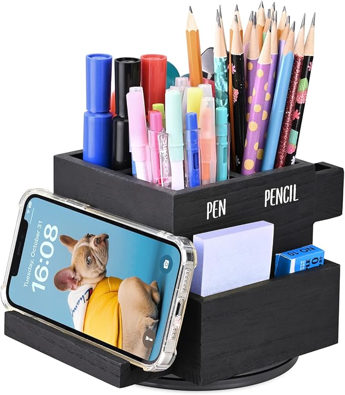 MOOCA 360-degree Rotating Pen Holder for Desk, Desk Organizers and Accessories with 7 Compartments Pencil Organizer, Art Supply Storage Box Caddy for Office, Desktop Storage Stationery Supplies
