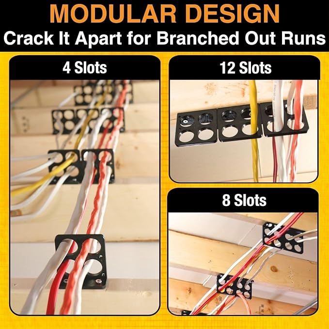 Rack-A-Tiers Crackit Bracket (10 Pack) - Snap Apart Wire/Cable Brackets, ETL Listed, 12 Slots, Supports Up to 36 Cables, Cable Hanger, Wire Support Mount (#CB1234.P10)