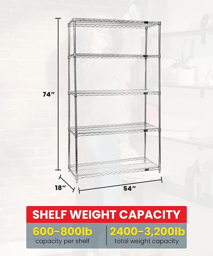Quantum Storage Systems WR74-1854C-5 Starter Kit Wire Shelves Chrome 5 Shelves 74" H x 54" W x 18" D