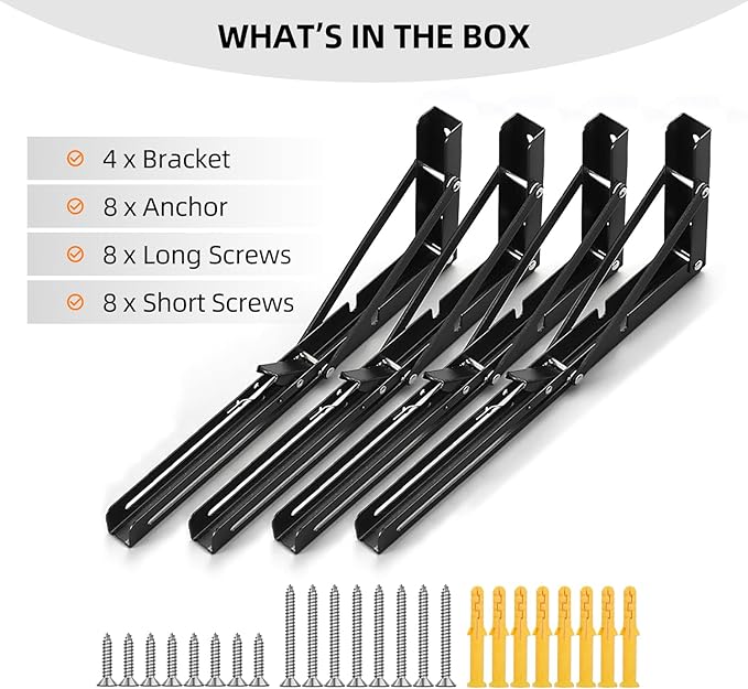 Folding Shelf Brackets 24 inch Foldable Shelf Bracket Heavy Duty Collapsible Shelf Brackets DIY Wall Mounted Fold Down Table Bracket Space-Saving for Benches Workstation (4PC, Max.Load 177 lbs)