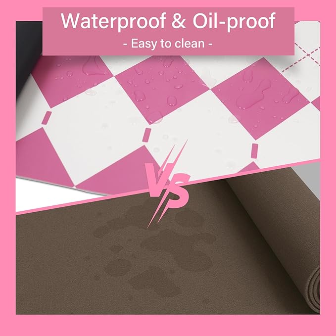 Non-Slip Checkered Desk Pad, PU Leather Computer Laptop Desk Mat, Waterproof Mouse Keyboard Pad, Desktop Protector and Cover, Computer Mat Desk Protector for Home & Office (Pink, 35.4" x 15.7")