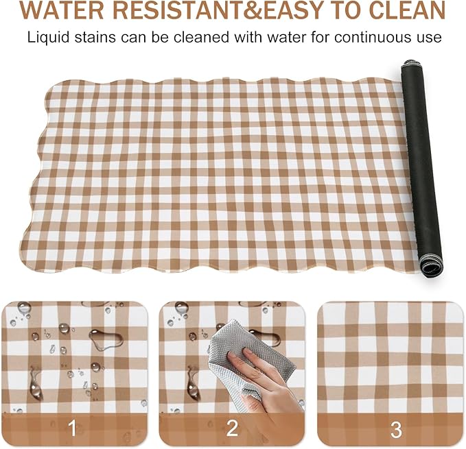 L-SPOUTTO Brown Checkered Mouse Pad,Cottagecore Scalloped Desk Mat XXL Large Cute Gingham Gaming Mousepad,35.4x15.7in Non-Slip Keyboard Pad Waterproof Desktop Mat for Laptop Computer Game Home Office