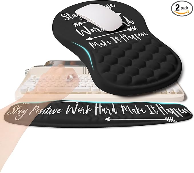 2-in-1 Ergonomic Set, Wave Rise Keyboard Wrist Rest and Massage Bulge Slope Mouse Pad Wrist Support, Cushion Memory Foam Integrated to Relieve Wrist Pain, Stay Positive