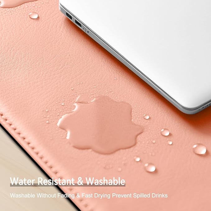 Leather Mouse Pad with Stitched Edge, Waterproof Gaming Mouse Mat for Computers, Laptop, Office & Home (Pink, 11"*8")