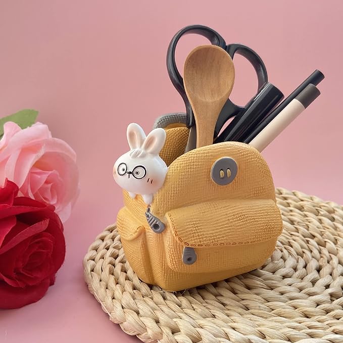 Cute Small Pen Pencil Holder, Kawaii Resin Cat Dog Dinosaur Rabbit Animal Paper Clip Toothbrush Mini Storage Organizer Office Desk Decorations