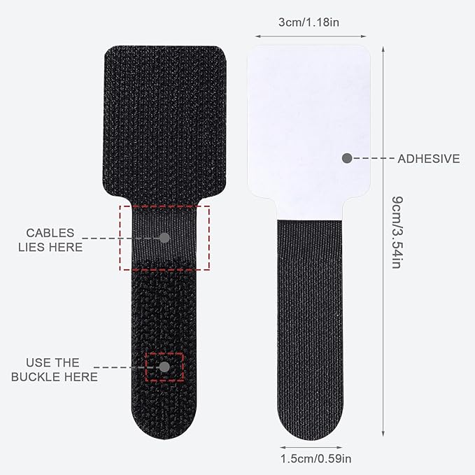 100PCS Cable Management Under Desk, Hook and Loop Cable Straps Adjustable Cord Organizer for Home Office Essentials, Black Cable Ties Under Table