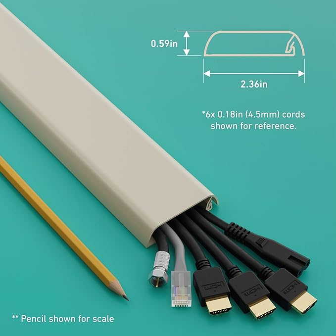 D-Line TV Wall Mount Cord Hider, Hide Mounted TV Cables, Wire Covers, Self Adhesive Cover for Cords, Paintable, Low Profile, Seamless Cable Raceway - 2.36in W x 0.59in H x 15.7in L - Beige