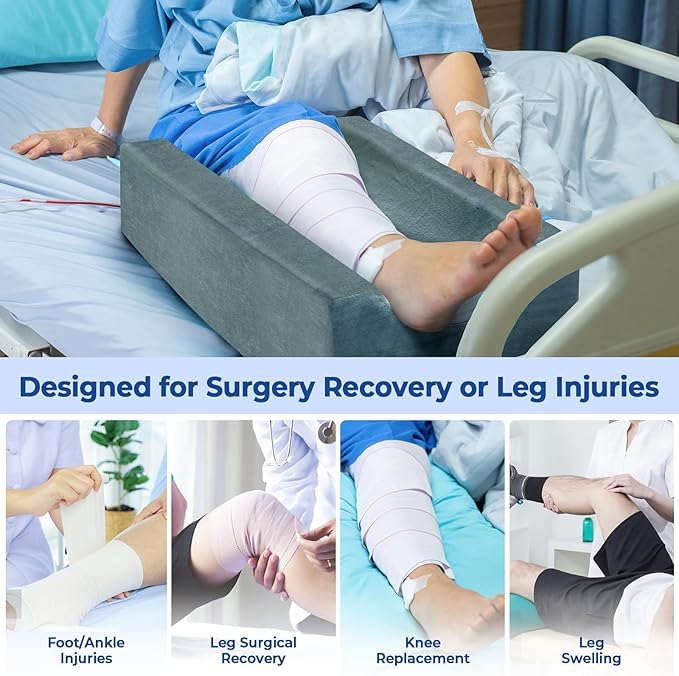 KingPavonini 4-Height Adjustable Leg Elevation Pillows for After Surgery with Ergonomic Curve, Memory Foam Wedge Pillow for Legs Swelling and Pain Relief, Knee Replacement Recovery Aids (Single Leg)