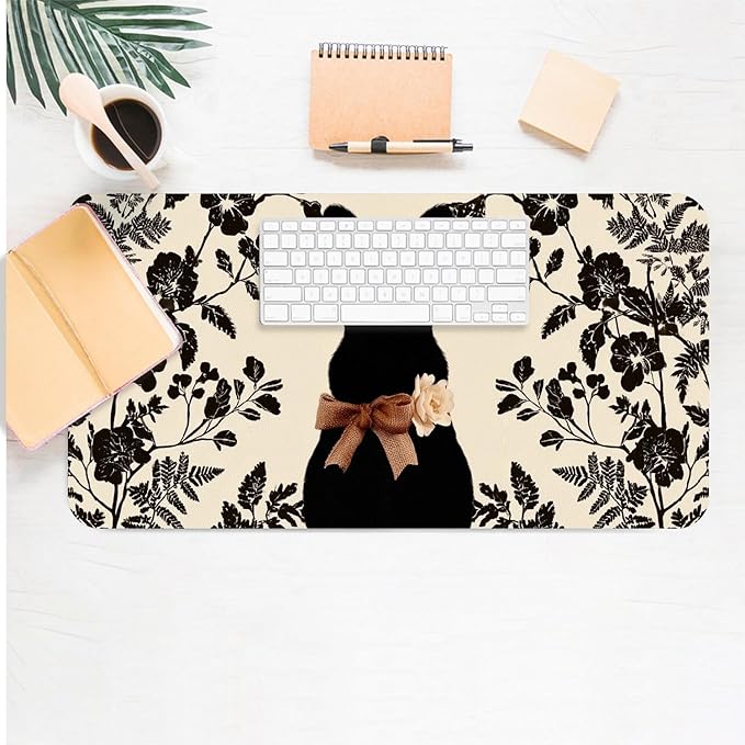 Easter Mouse Pad PU Leather Black Rabbit Desk Mat Large Waterproof Gaming Pad Non-Slip Keyboard Mouse Pad Writing Pad for Gamer Office&Home