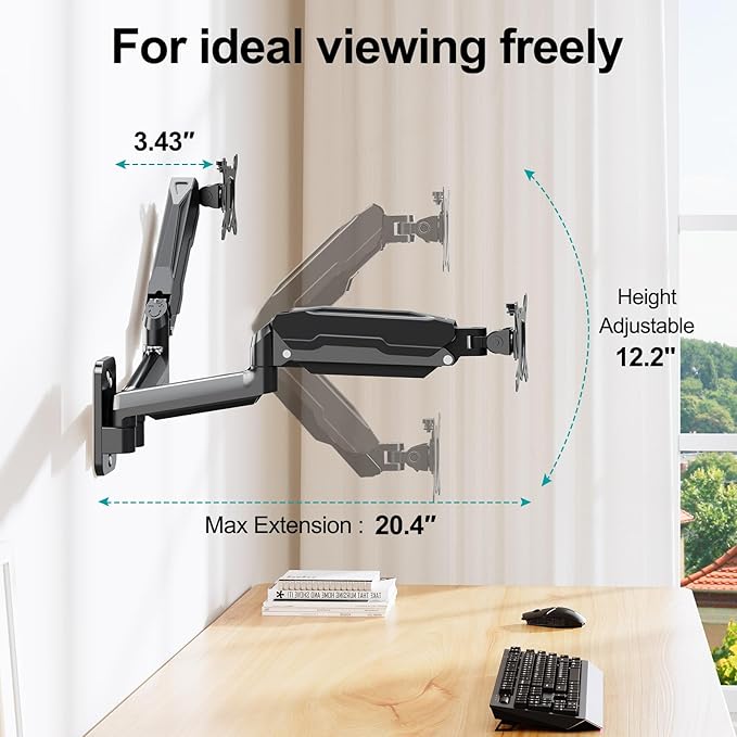 MOUNT PRO Dual Monitor Wall Mount for 13 to 32 Inch Screens, Wall Monitor Arm for 2 Monitors, Each Holds Up to 19.8lbs, Full Motion Wall Monitor Mount with VESA 75x75/100x100, Home Office Setup