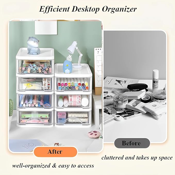 Plastic Desktop Drawer Organizer, Small Clear 5-Tier Storage Drawers, Mini Desk Organizer for Office Stationery Makeup Vanity Supplies