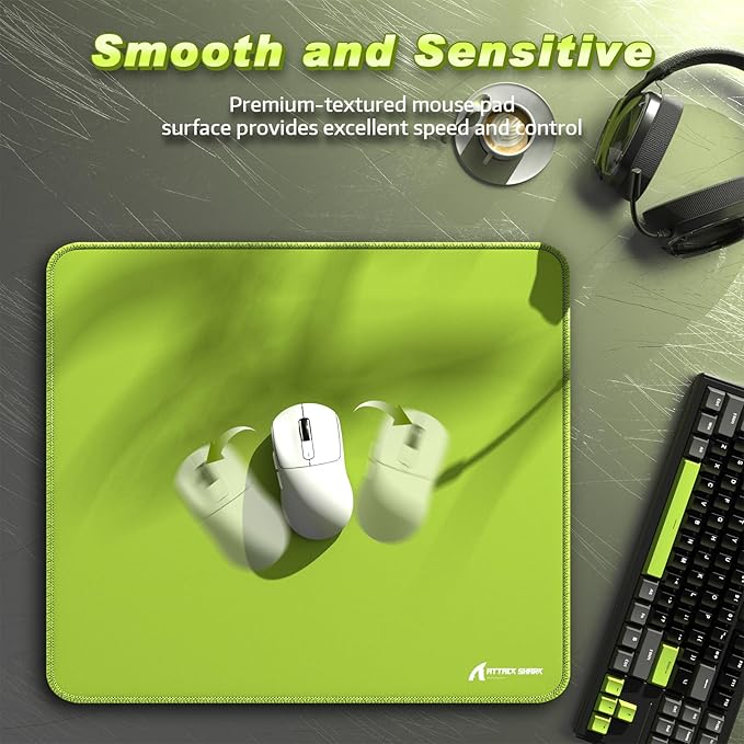 ATTACK SHARK CM02 Gaming Mouse Pad for Esports Speed Large Mouse mats for Desk Waterproof Surface Stitched Edges and Anti-Slip Rubber Base Size L Laminate 17.72” x 15.75” x 0.16” Green