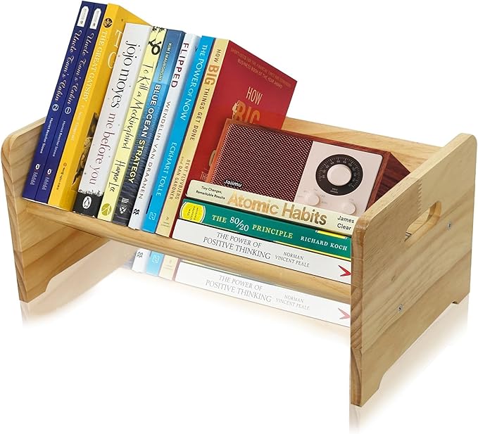 Desktop Bookshelf Organizer, Wood Office Tabletop Book Storage Rack, Tilting Bookcase for Books/Magazine Display,Small Desktop Bookshelf,Desk Shelf