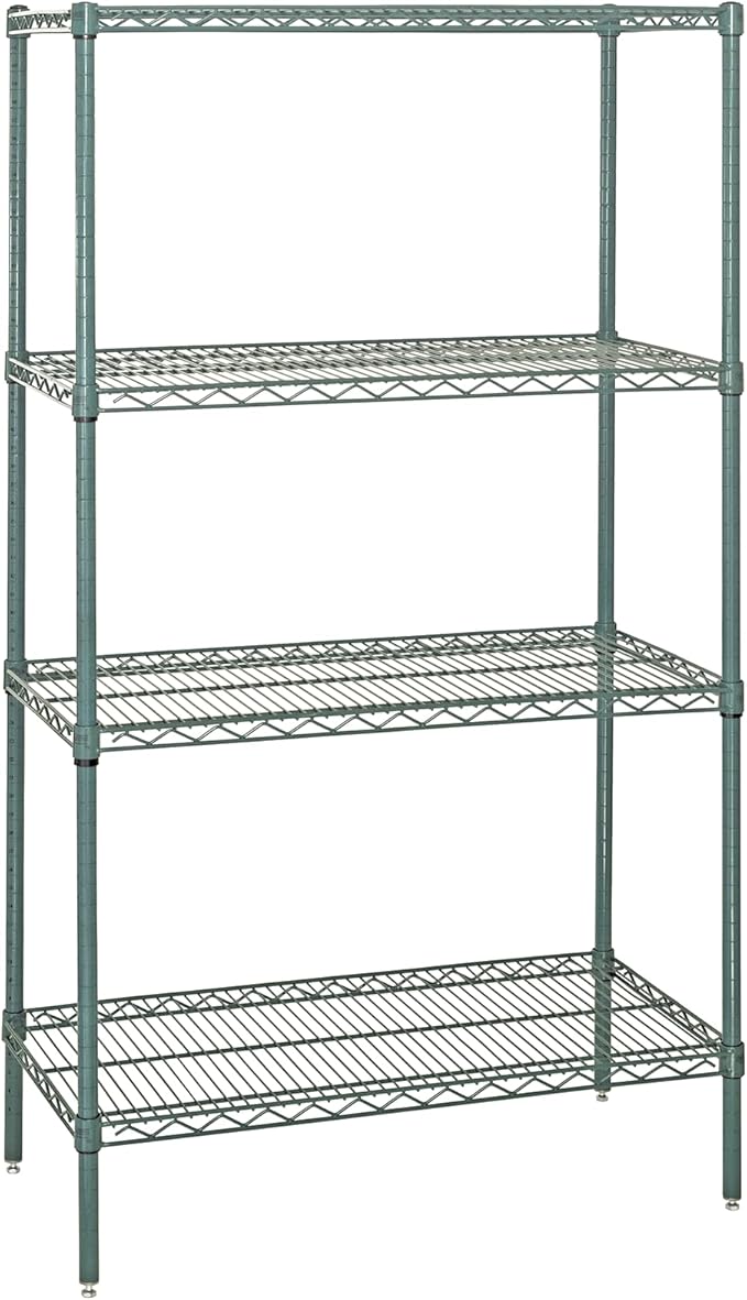 Quantum Storage Systems WR74-1242P Wire Shelving Starter Kit, 42" W x 12" D x 74" H, 600 lbs Capacity, Carbon Steel, Epoxy Coated, Green, NSF