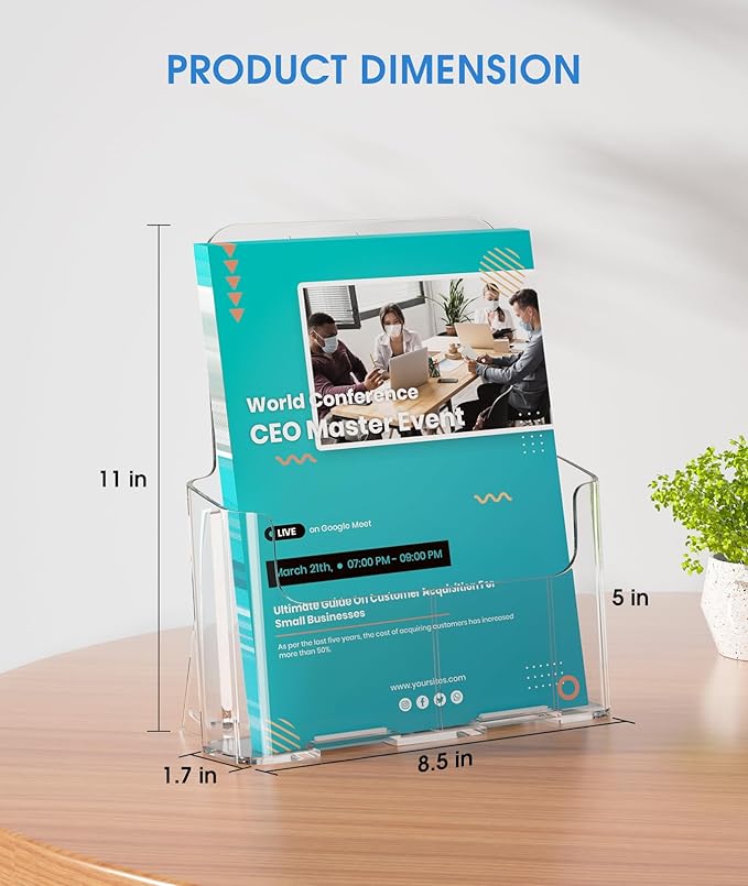 KTRIO Acrylic Brochure Holder 8.5 x 11 Clear Literature Display Stand, Plastic Flyer Holder for Trifold Brochures, Menus, Magazines, Pamphlets, Documents, Desk or Wall Mount, 4 Pack