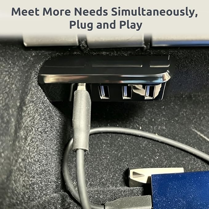 Glove Box USB Hub for Tesla Model Y (2021-2024) & Model 3 (2021-2023), 4-in-1 Docking Station, USB A 3.0 High-Speed Data Transfer & Charging for Dashcam, Sentry Mode, SSD, Game Controllers, Music
