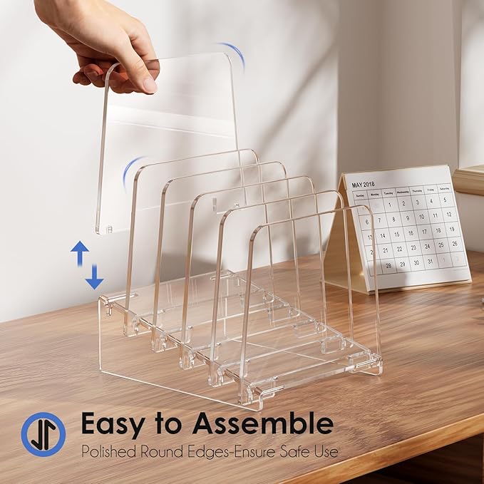 MaxGear Desk File Organizer, 5-Section Vertical Acrylic Filing Folders Holder Stand, Clear Incline Document Organizer Sorter Rack for Office School Home