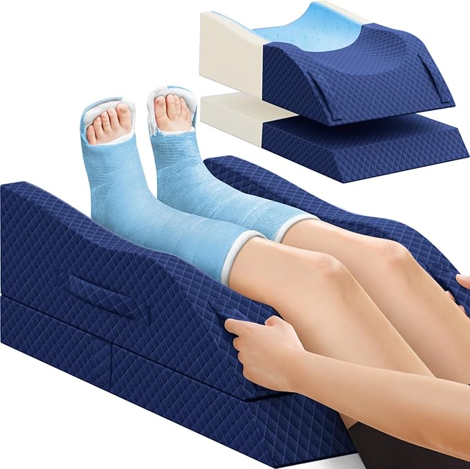 TranquilRelax Elevation Pillows for Leg After Surgery, Memory Foam Adjustable Wedge Pillow for Injury or Rest, Ankle Pillow for Sleeping Blood Circulation, Full Blue/Double Leg