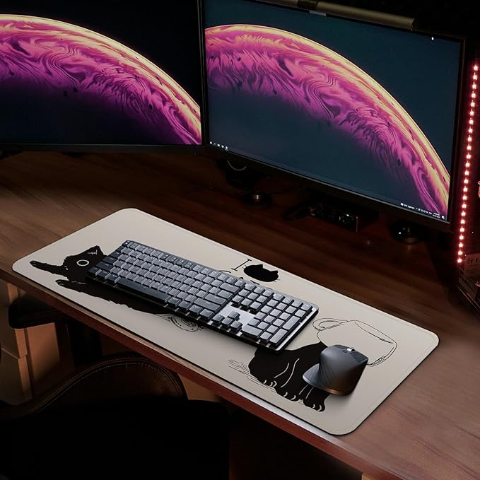 MAY FLOWER Gaming Mouse pad, Large Laptop Mousepad, Full Keyboard Mat, Long Computer Mouse Mat for Home and Office, Anti-Slip Rubber Base, 31.5 x 11.8 Inches (Black Cats)
