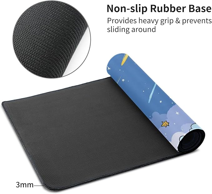 Extra Large Mouse Pad 48x24 Inch, Colorful Shooting Stars & Clouds XXXL Desk Mat with Non-Slip Base, Blue Mousepad for Gaming Office, Soft Keyboard Mat for Full Desk Coverage